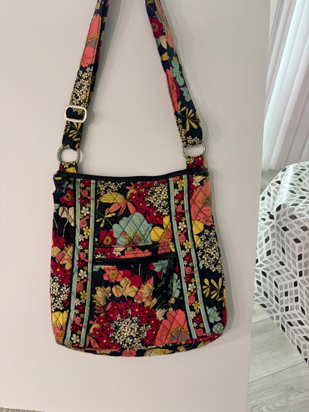 Vera Bradley Black Floral Quilted Crossbody with Multicolor Blooms